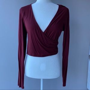 Burgundy cropped wrap top